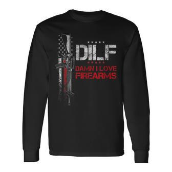 Dilf Damn I Love Firearms Vintage Gun American Flag Long Sleeve T-Shirt T-Shirt | Mazezy