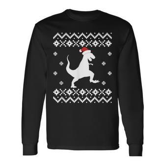 Dinosaur Ugly Christmas Sweater Trex Santa Long Sleeve T-Shirt | Mazezy