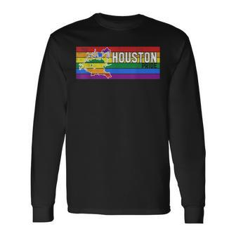 Distressed Houston Lgbt Pride Long Sleeve T-Shirt | Mazezy