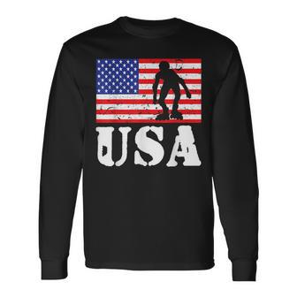 Distressed Roller Skating Usa American Flag Vintage Skater Usa Long Sleeve T-Shirt T-Shirt | Mazezy