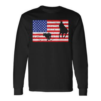 Distressed Roping Usa American Flag Vintage Rodeo Calf Roper Long Sleeve T-Shirt T-Shirt | Mazezy