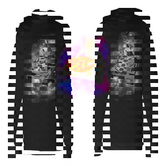 Dj Cat Eats Pizza In Galaxy Long Sleeve T-Shirt - Thegiftio UK