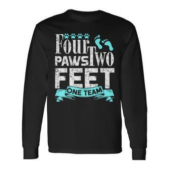 Dog Agility Four Paws Two Feet One Team Dog Long Sleeve T-Shirt | Mazezy