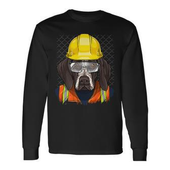 Dog German Shorthaired Construction Worker German Shorthaired Pointer Laborer Dog Long Sleeve T-Shirt - Monsterry UK
