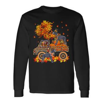 Dog Great Dane Thanksgiving Turkey Carrying Great Danes On Truck Pumpkins Long Sleeve T-Shirt - Monsterry