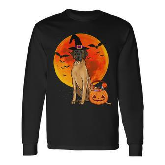 Dog Halloween Brown Great Dane Jack O Lantern Pumpkin Long Sleeve T-Shirt - Monsterry