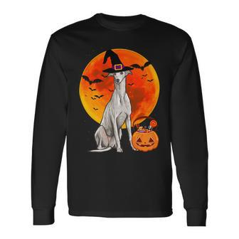 Dog Halloween Greyhound Jack O Lantern Pumpkin Long Sleeve T-Shirt - Monsterry