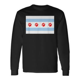 Dog Lovers Chicago Flag Paw Prints Custom T Long Sleeve T-Shirt | Mazezy