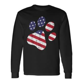 Dog Paw Print American Flag Usa Cute 4Th Of July Fourth Dogs Long Sleeve T-Shirt - Monsterry
