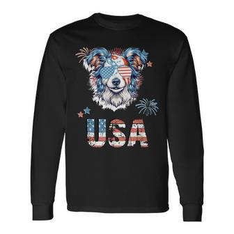 Dog With Usa Letters 4Th Of July Patriotic Long Sleeve T-Shirt - Monsterry UK