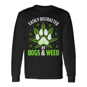 Dogs And Weed Dad Mom Dog Lover Cannabis Marijuana Long Sleeve T-Shirt T-Shirt | Mazezy