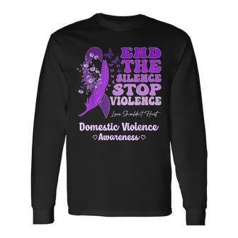 Domestic Violence Awareness Ribbon Butterflies Purple Long Sleeve T-Shirt - Monsterry AU
