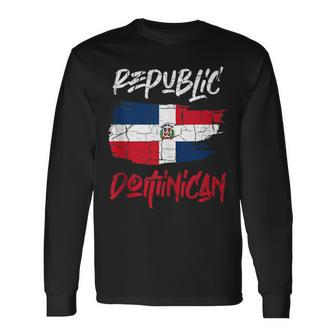 Dominican Republic Flag Painted Republica Dominicana Long Sleeve T-Shirt - Seseable