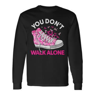 You Don't Walk Alone Pink Shoes Ribbon Breast Cancer Warrior Long Sleeve T-Shirt - Monsterry AU