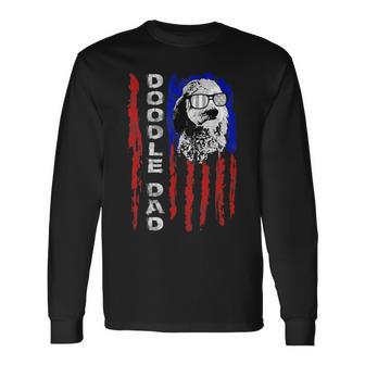 Doodle Dad Goldendoodle Dog American Flag 4Th Of July Men Long Sleeve T-Shirt - Monsterry