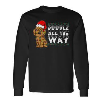 Doodle All The Way Goldendoodle Santa Hat Christmas Long Sleeve T-Shirt - Monsterry