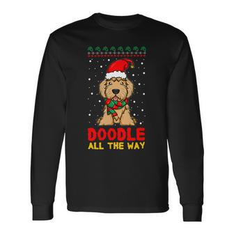Doodle All The Way Goldendoodle Santa Hat Christmas Long Sleeve T-Shirt - Monsterry