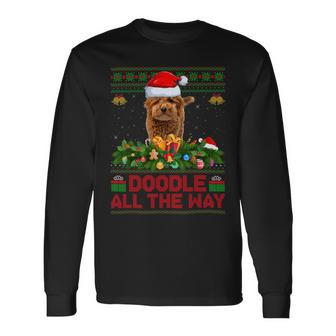 Doodle All The Way Ugly Santa Hat Goldendoodle Dog Christmas Long Sleeve T-Shirt - Monsterry
