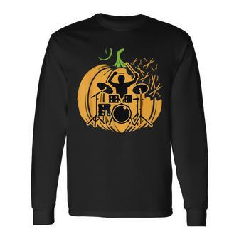 Drum-Mer Pumpkin Band Rock Music Lover Cool Musician Long Sleeve T-Shirt | Mazezy