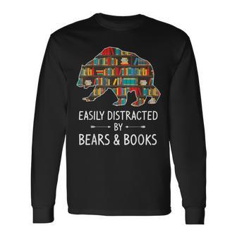 Easily Distracted By Bears & Books Lover Mammal Animal Long Sleeve T-Shirt | Mazezy