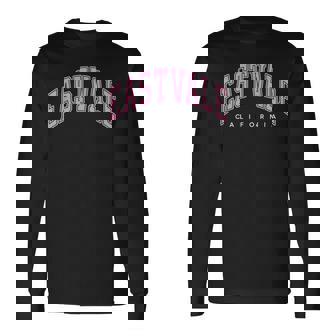 Eastvale California Ca Varsity Style Pink Text Long Sleeve T-Shirt | Mazezy