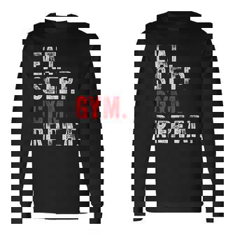 Eat Sleep Gym Repeat Workout Train Vintage Distressed Long Sleeve T-Shirt - Monsterry