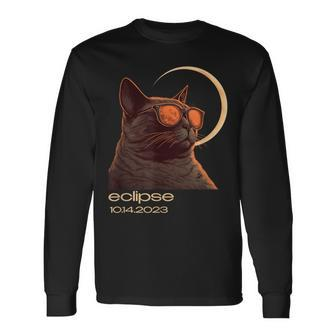 Eclipse October 14 2023 Total Annular Eclipse Cat Graphic Long Sleeve T-Shirt - Monsterry AU