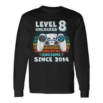 Eight 8Yr Bday Son Boy Gamer 8Th 8 Years Old Birthday Long Sleeve T-Shirt | Mazezy