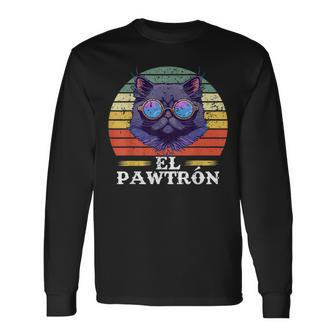 El Pawtrón Cat Dad Grandpa Daddy Cat Fathers Day Long Sleeve T-Shirt - Seseable