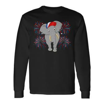 Elephant 4Th Of July American Flag Fireworks Costume Animal Long Sleeve T-Shirt - Monsterry
