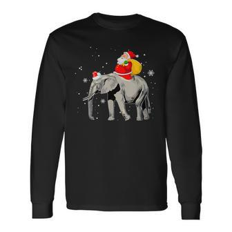 Elephant Christmas Tree Light Hat Xmas Santa Riding Elephant Long Sleeve T-Shirt - Thegiftio UK
