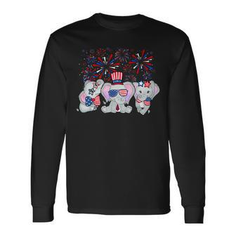 Elephant Fireworks Sunglasses Hat Merica 4Th Of July Long Sleeve T-Shirt - Monsterry