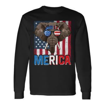 Elephant Merica 4Th Of July American Flag Usa Republican Long Sleeve T-Shirt - Monsterry