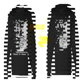 Elephant I Wear Gold Ribbon For Childhood Cancer Awareness Long Sleeve T-Shirt | Mazezy