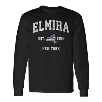 Elmira New York Ny Vintage American Flag Sports Long Sleeve T-Shirt | Mazezy