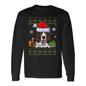 English Springer Spaniel Santa Hat Ugly Christmas Sweater Long Sleeve T-Shirt - Monsterry DE