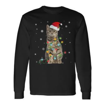 European Shorthair Cat Christmas Light Cat Lover Long Sleeve T-Shirt | Mazezy