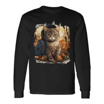 European Siamese Suphalak Cat Travel With Beret & Backpack Long Sleeve T-Shirt | Mazezy