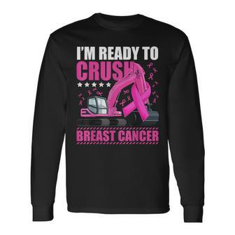 Excavator Crush Breast Cancer Awareness Pink Ribbon Boys Long Sleeve T-Shirt | Mazezy