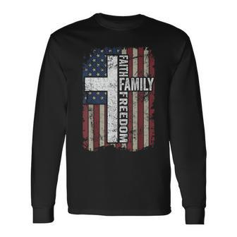 Faith Freedom Patriotic Christian Vintage Usa Flag Long Sleeve T-Shirt T-Shirt | Mazezy