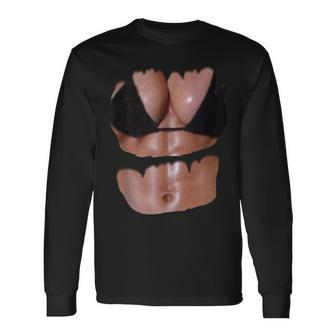 Fake Abs T Bikini Body Muscle Six Pack 3D Long Sleeve T-Shirt - Seseable