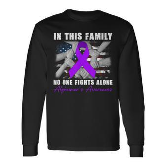In This Family No One Fight Alone Alzheimers Awareness Month Long Sleeve T-Shirt | Mazezy