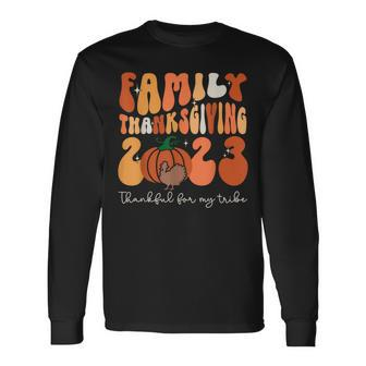 Family Thanksgiving 2023 Thankful For My Tribe Group Pumpkin Long Sleeve T-Shirt - Seseable