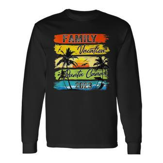 Family Vacation Punta Cana 2023 Summer Retro Sunset Beach Long Sleeve T-Shirt T-Shirt | Mazezy