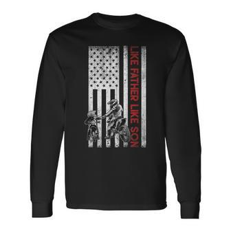 Like Father Like Sons Motocross Dirt Bike American Flag Long Sleeve T-Shirt T-Shirt | Mazezy