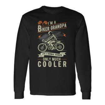 Fathers Day Biker Grandpa Grandfather Motorcycle Biking Long Sleeve T-Shirt - Seseable