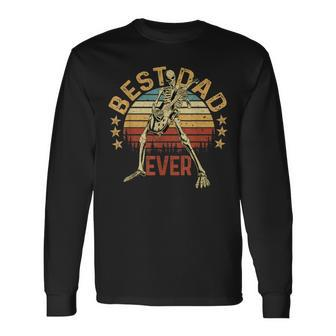 Fathers Day Skeleton Playing Electric Guitar Players Dad Long Sleeve T-Shirt - Seseable