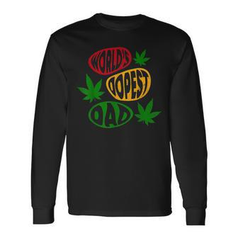 Fathers Day Worlds Dopest Dad Cannabis Marijuana Weed Long Sleeve T-Shirt T-Shirt | Mazezy