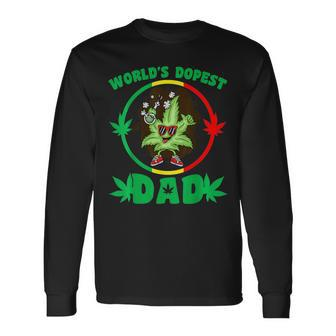 Fathers Day Worlds Dopest Dad Cannabis Marijuana Weed Long Sleeve T-Shirt - Seseable