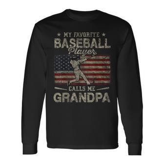 My Favorite Baseball Player Calls Me Grandpa Fathers Day Long Sleeve T-Shirt - Seseable